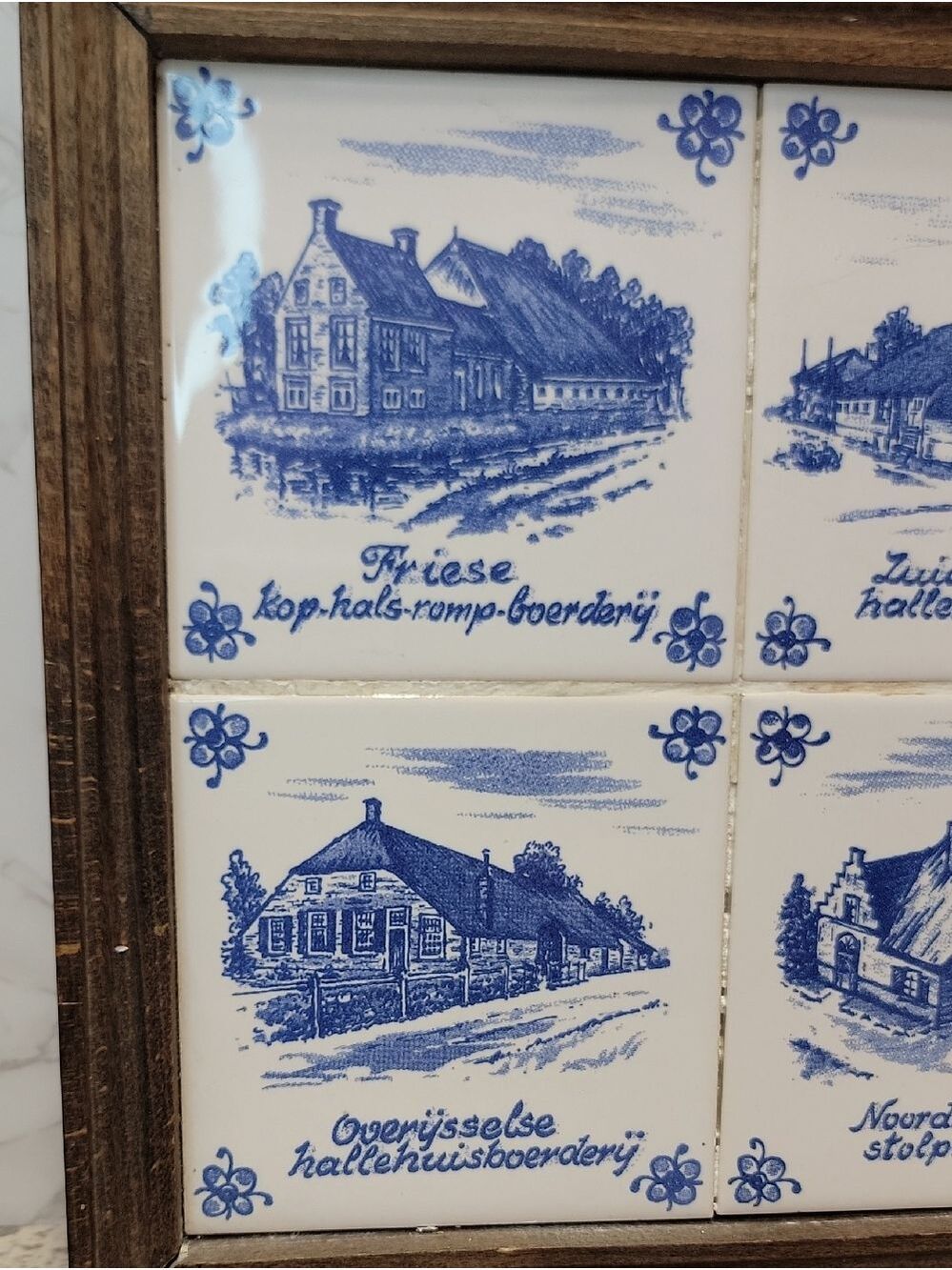 Vintage Dutch Farmouse framed tiles tray delft blue - Picture 2 of 14